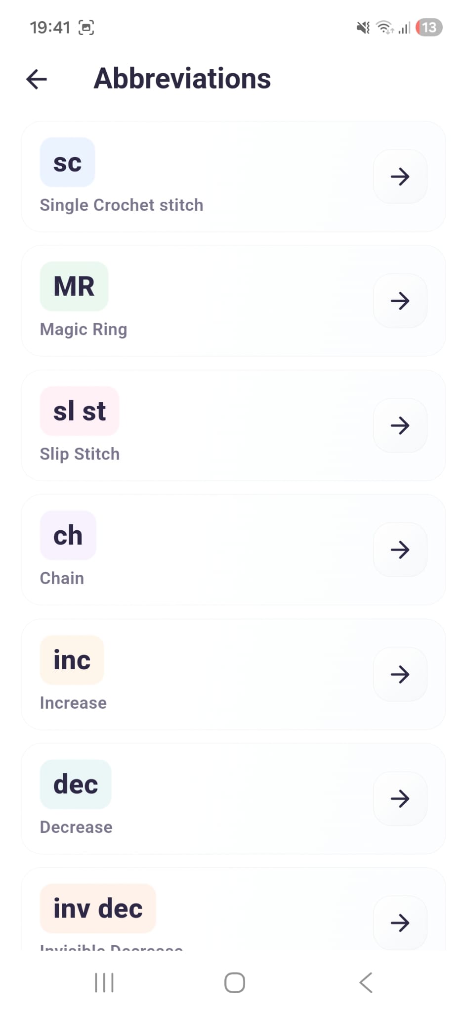 DuyraCraft crochet abbreviations screen