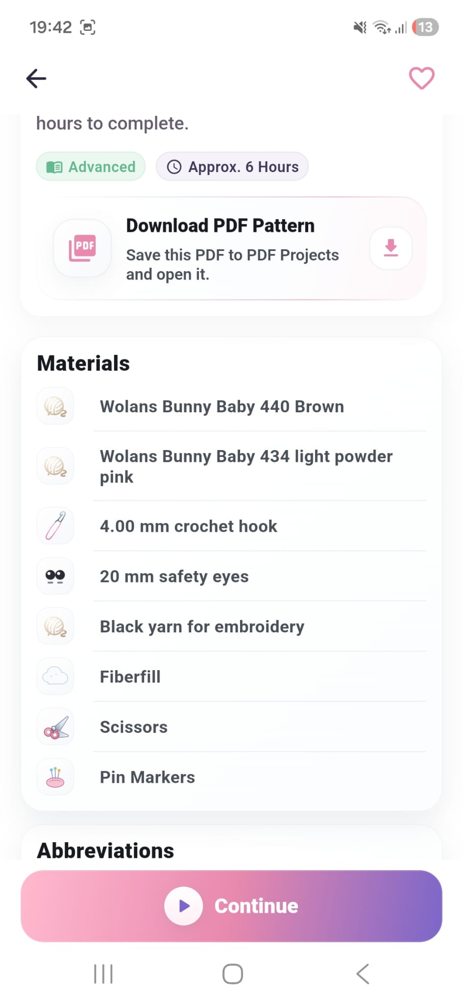 DuyraCraft pattern materials and PDF download screen